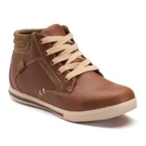 Sonoma-SN BEAR BROWN Lace-Up High-top dress shoes- brown tan trim/laces boys5 NW